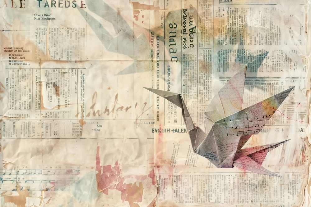 Origami crane ephemera border paper text backgrounds.