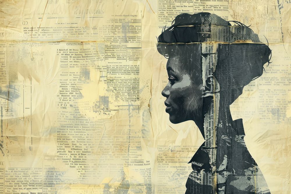 Black businesswoman meeting ephemera border portrait drawing collage.