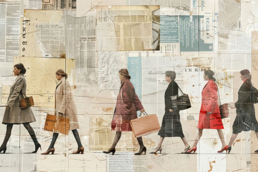 Diverse business women walking ephemera border newspaper adult bag.