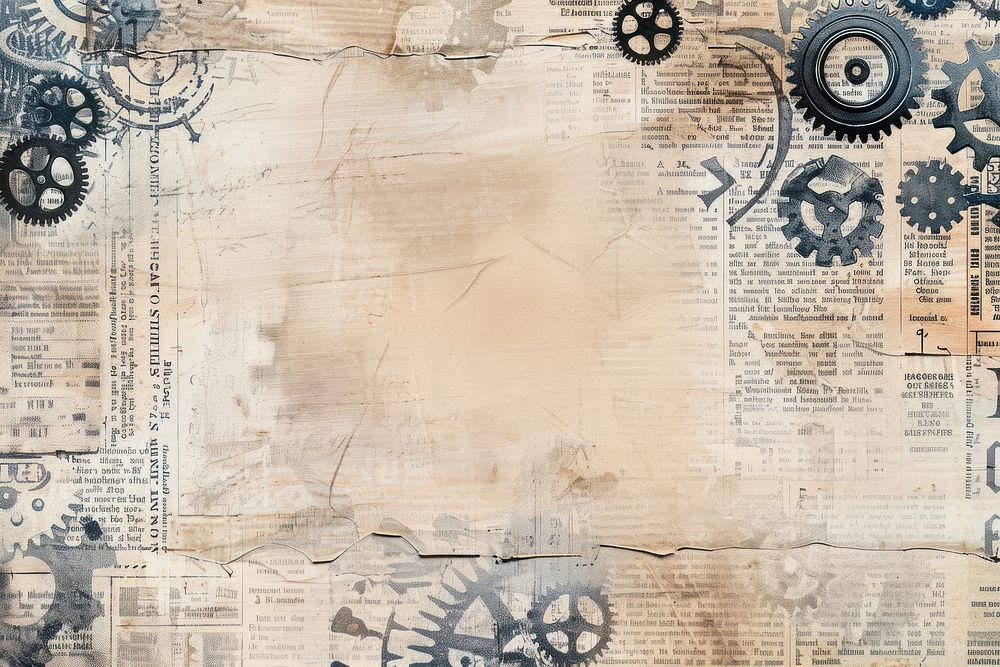 Gears cogs ephemera border backgrounds paper text.