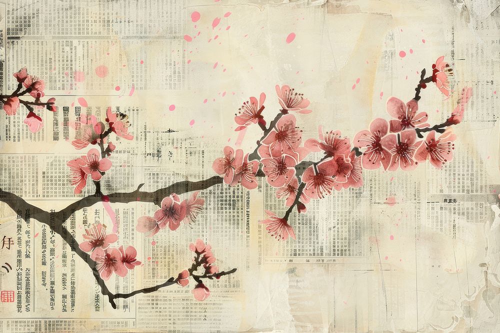 Japanese cherry blossom ephemera border backgrounds flower plant.