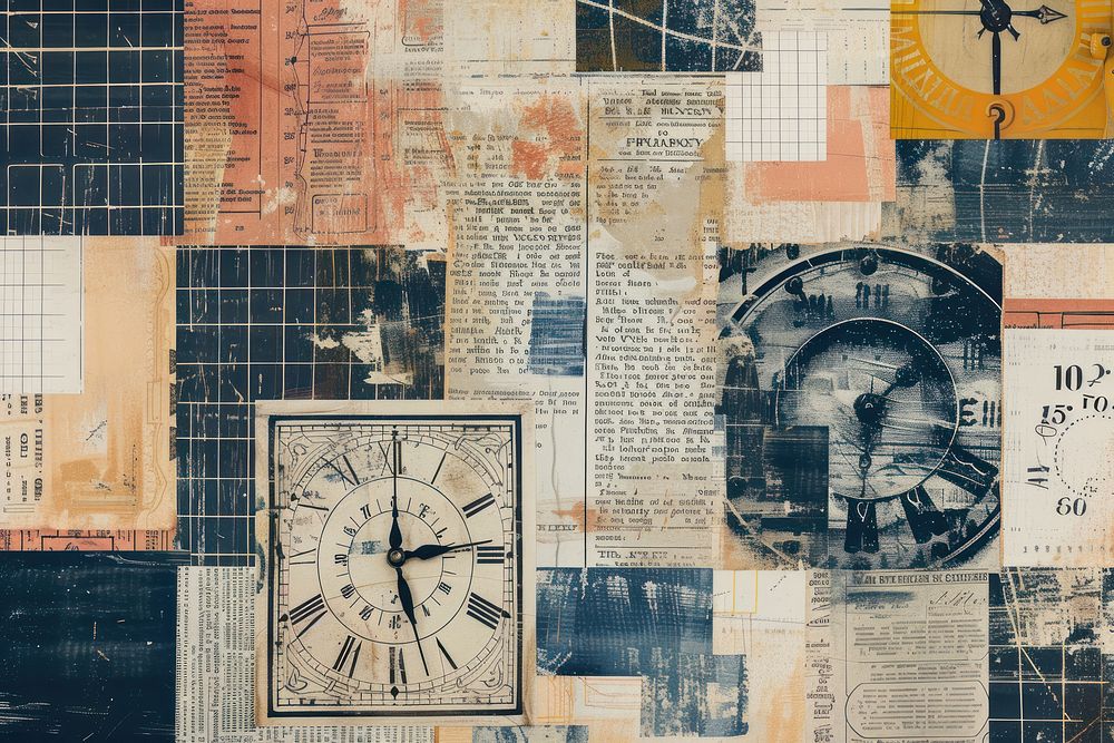 Vintage clock faces ephemera border collage backgrounds paper.