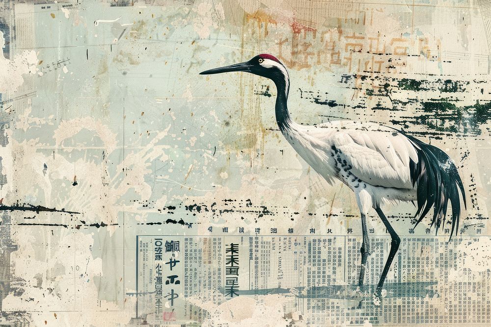 Japanese crane ephemera border backgrounds drawing animal.