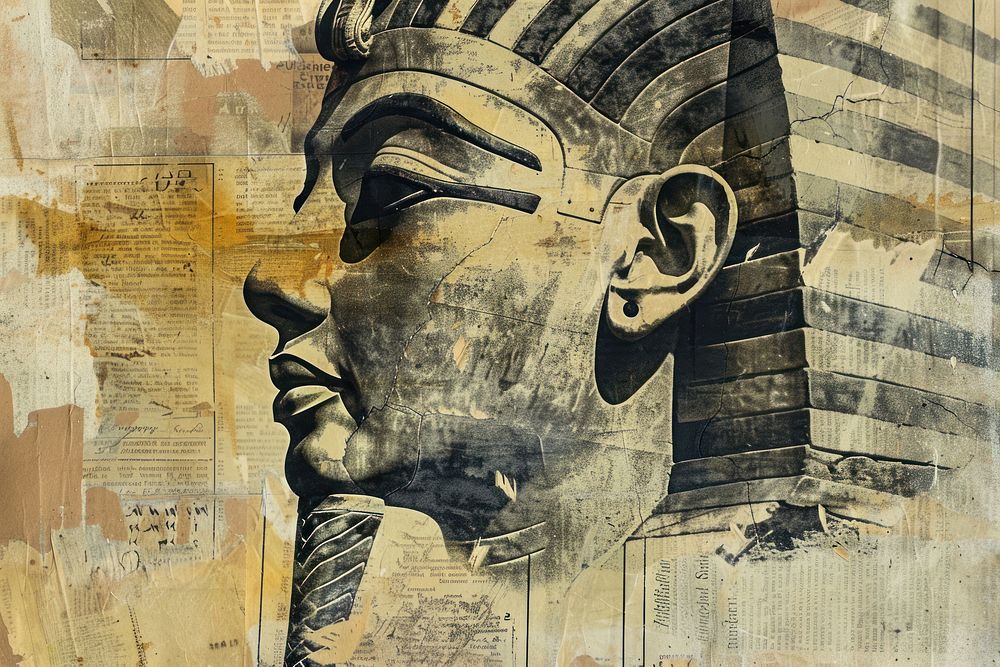 Sphinx ephemera border backgrounds painting collage.