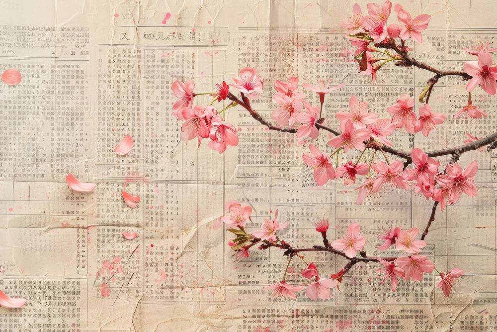 Japanese cherry blossom ephemera border backgrounds flower plant.