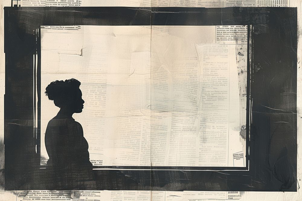 Black businesswoman meeting ephemera border silhouette drawing paper.