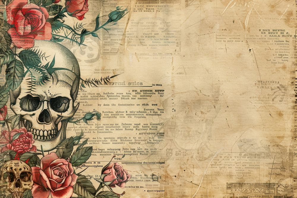 Skull roses ephemera border backgrounds paper art.