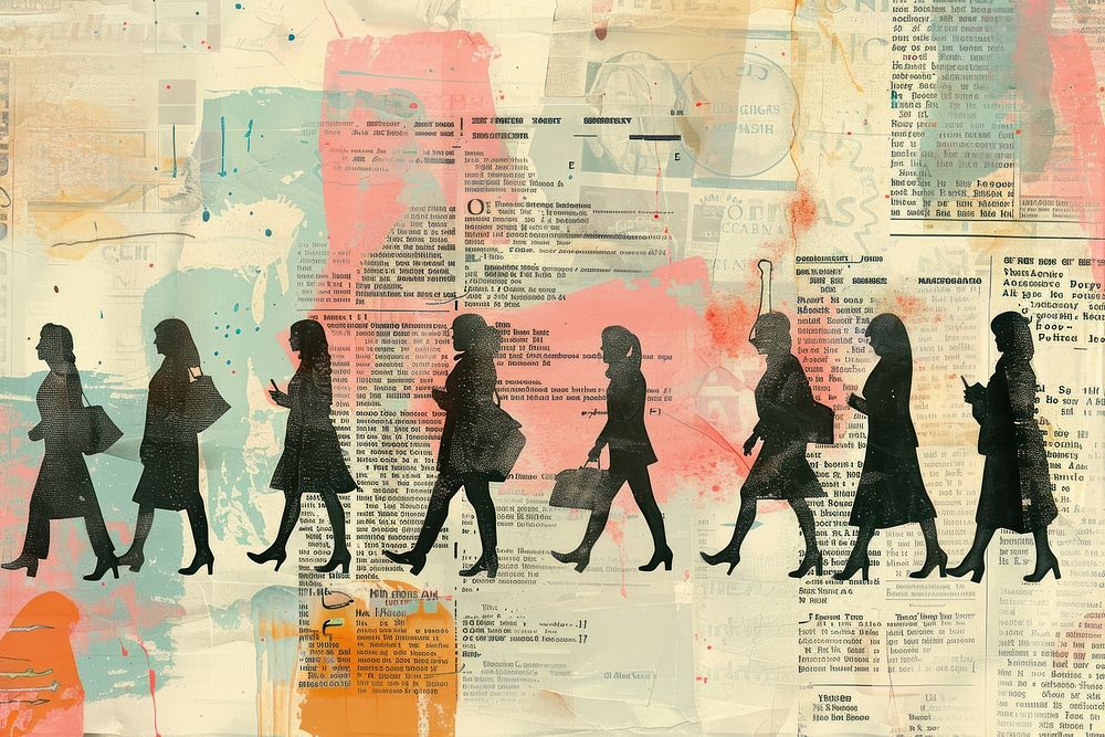 Diverse business women walking ephemera border backgrounds drawing adult.