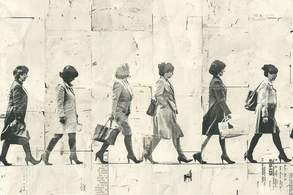 Diverse business women walking ephemera border footwear drawing adult.