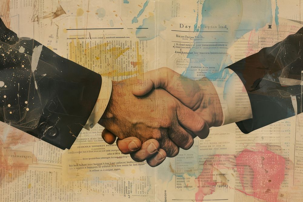 Business handshake ephemera border adult togetherness agreement.