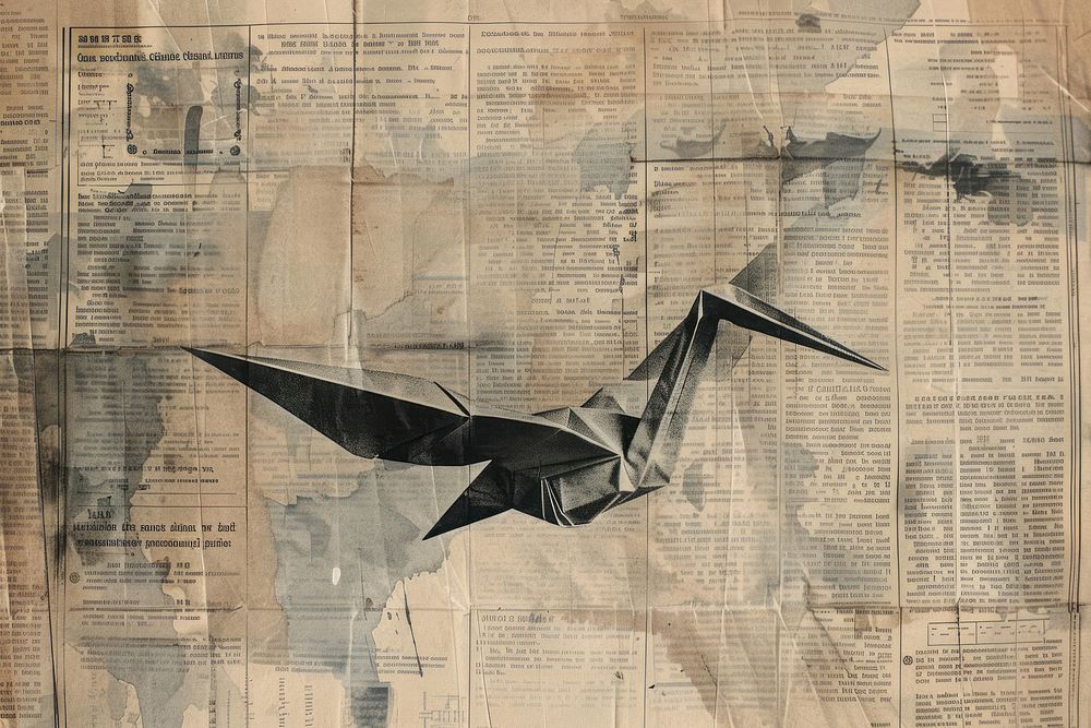 Origami crane ephemera border paper newspaper drawing.