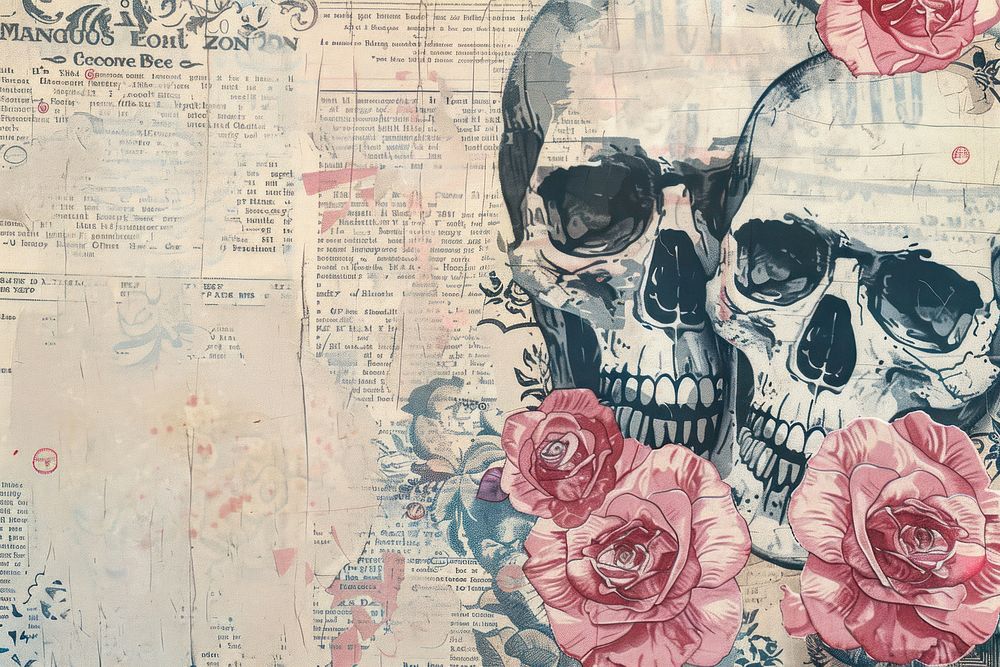 Skull roses ephemera border backgrounds painting drawing.