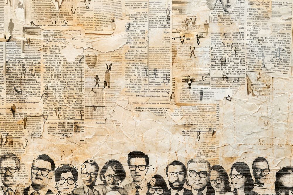People 3d glasses crowd ephemera border newspaper backgrounds collage.