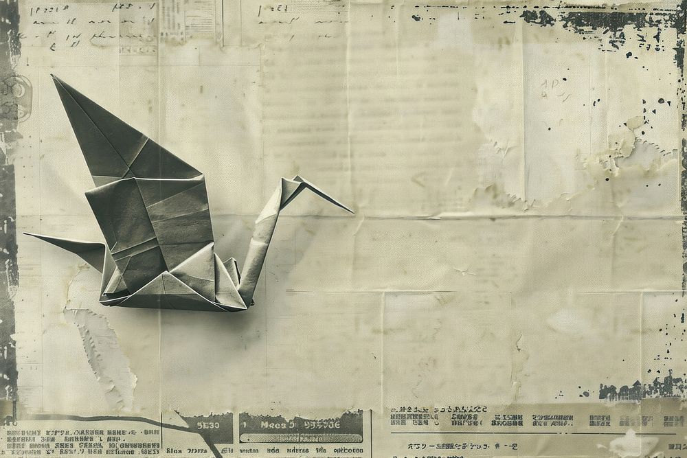Origami crane ephemera border paper drawing art.