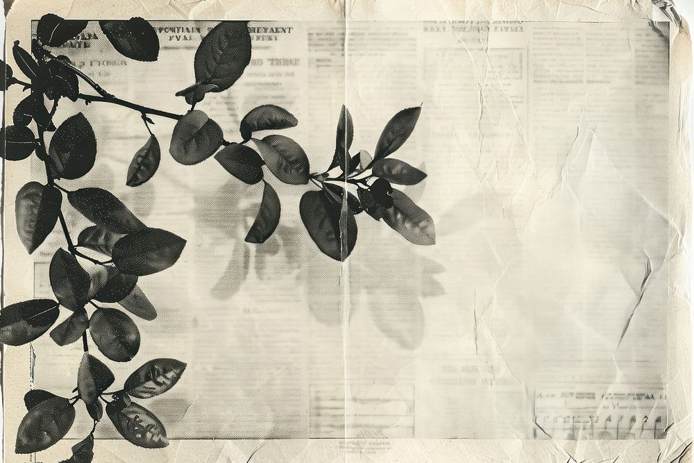 Leaves shadows ephemera border newspaper drawing plant.
