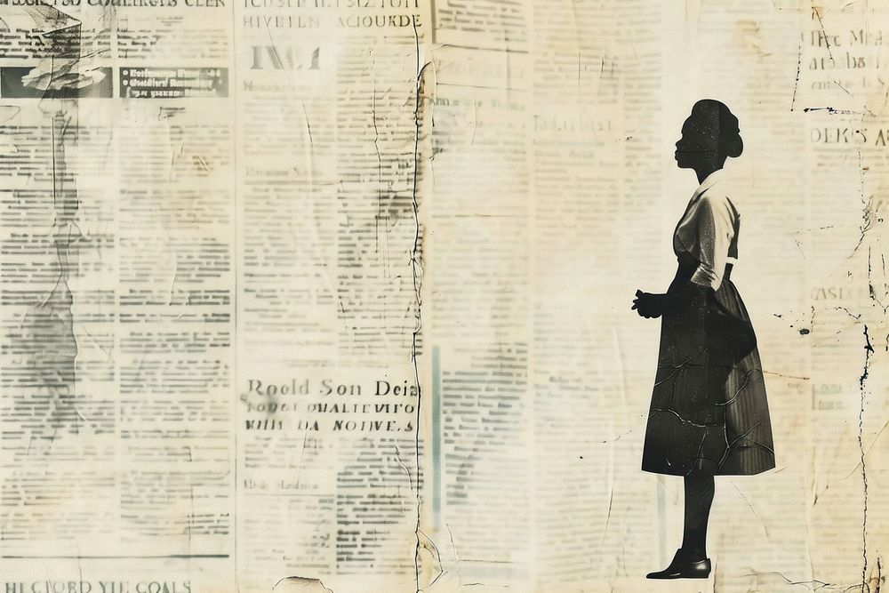 Black businesswoman meeting ephemera border newspaper drawing adult.