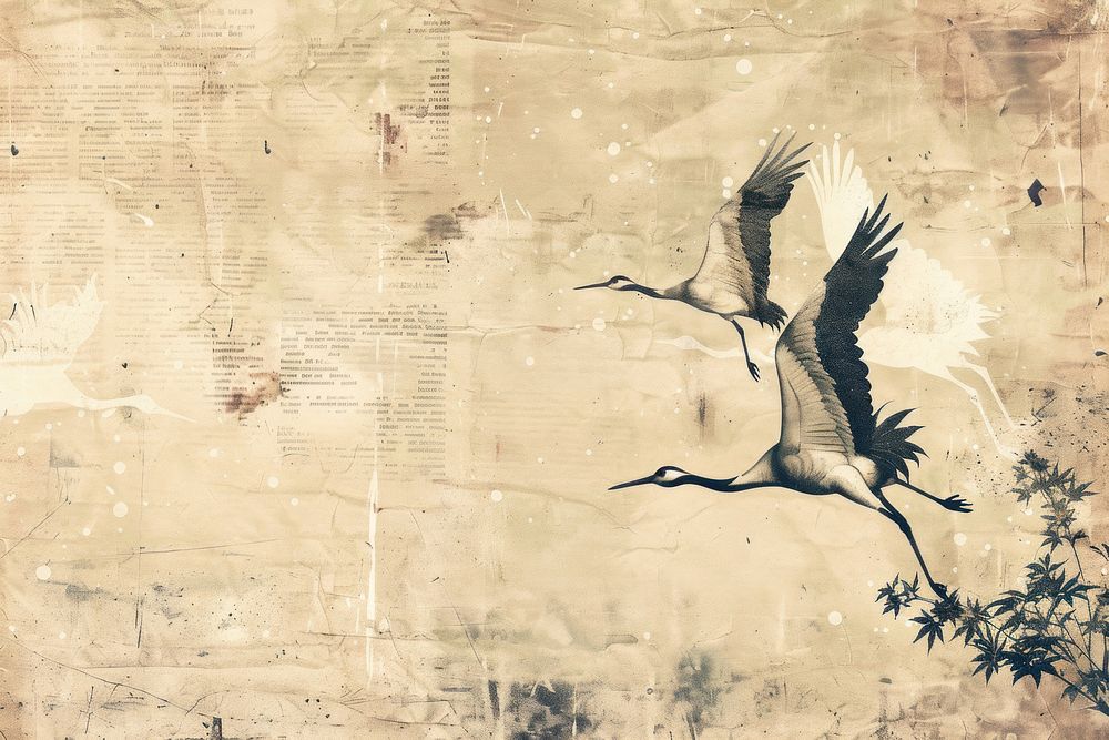 Japanese crane ephemera border backgrounds drawing animal.