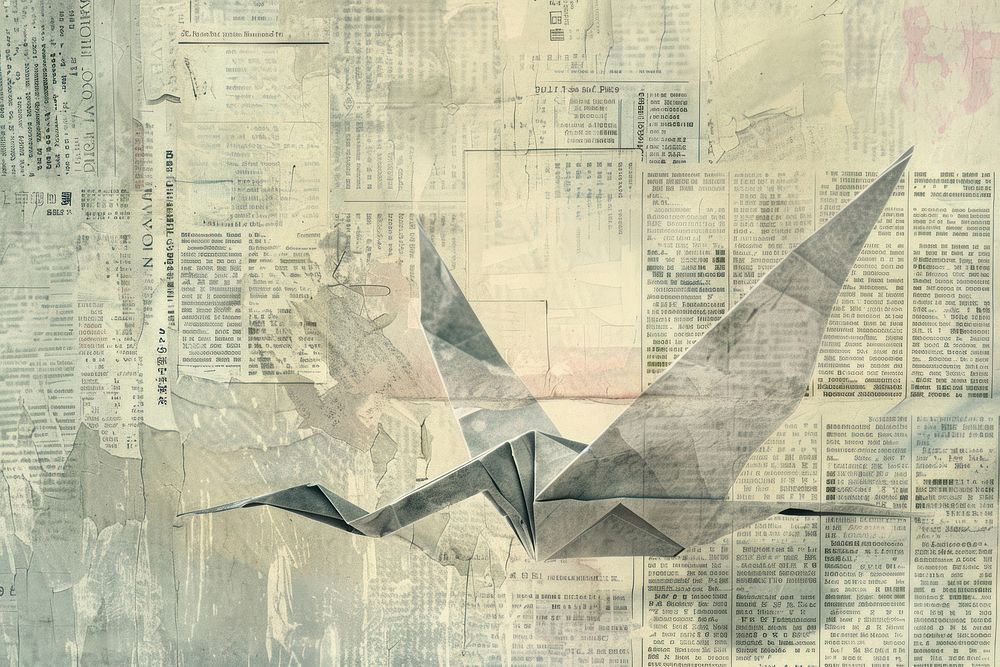Origami crane ephemera border paper backgrounds newspaper.