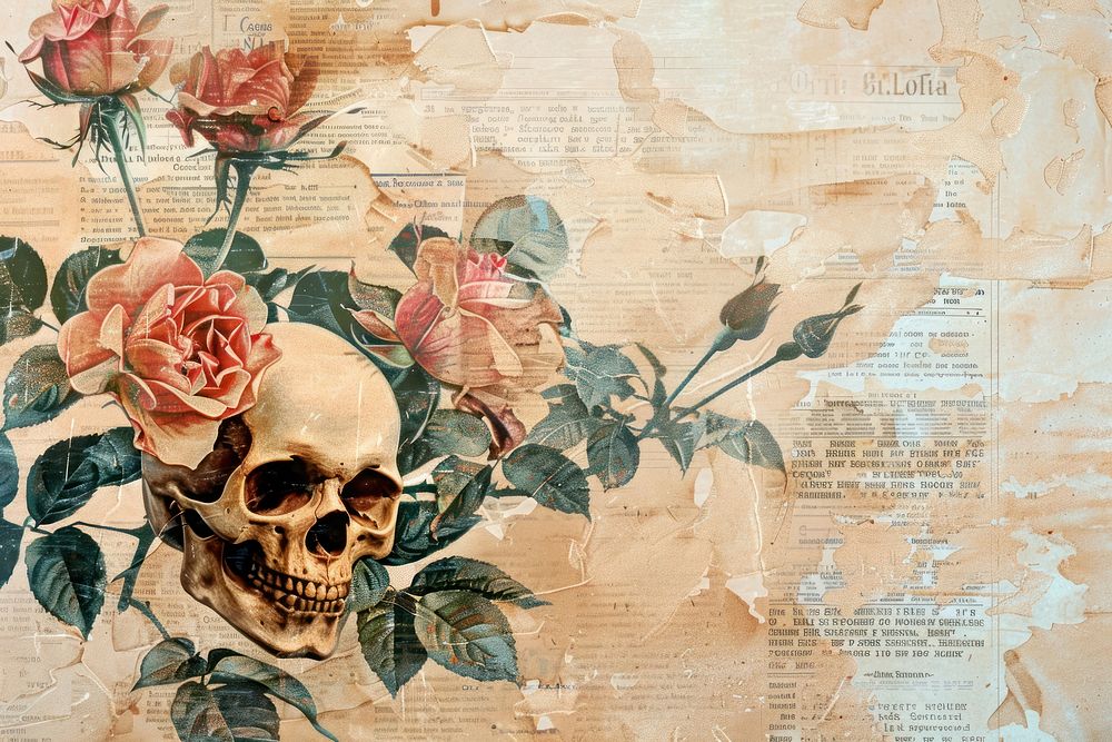 Skull roses ephemera border backgrounds painting pattern.
