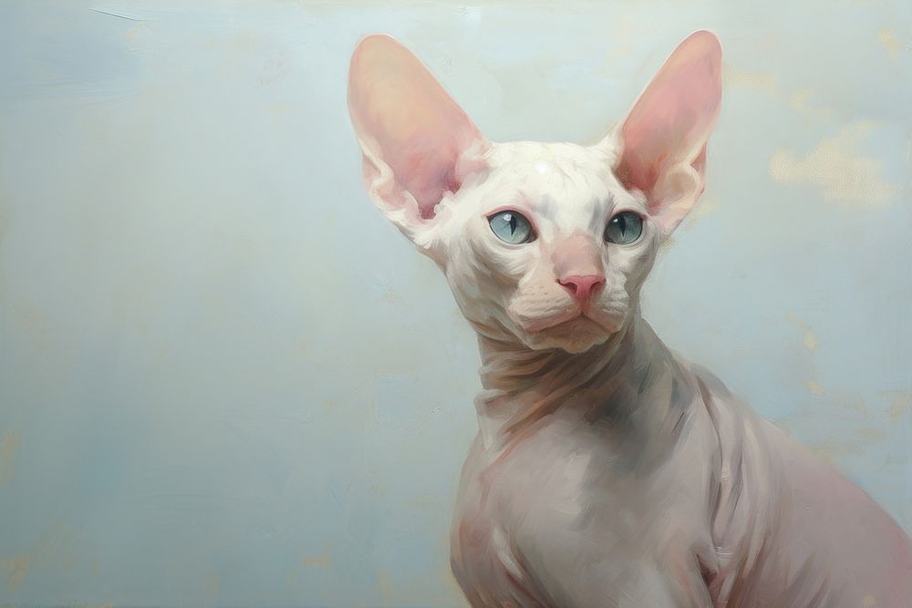 Close up on pale Sphinx cat painting animal mammal.