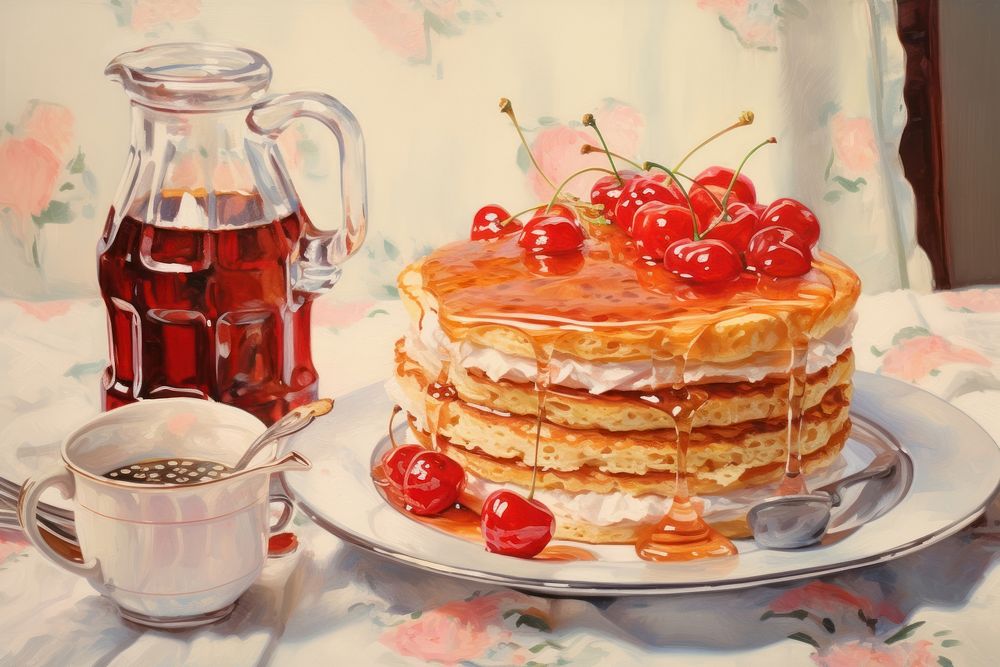 Close up on pale an American breakfast style painting dessert pancake.