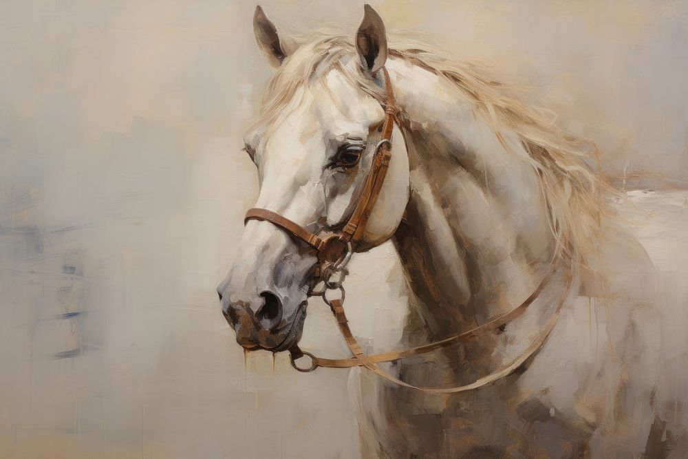 Close up on pale Horse painting horse stallion.