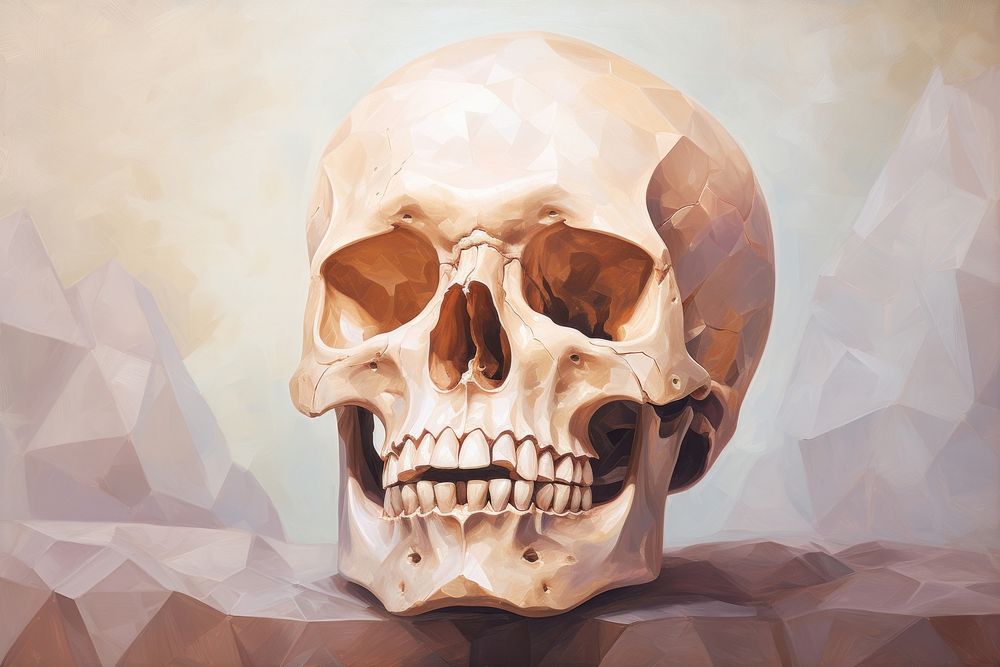 Close up on pale Diamon Skull painting anthropology creativity.