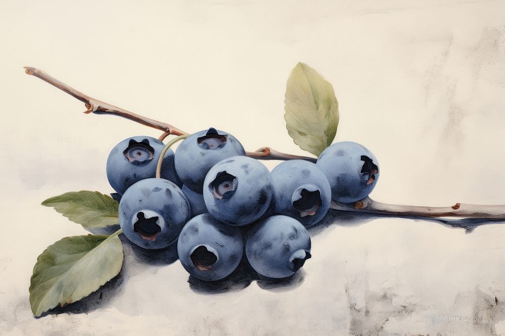 Close up on pale a blueberry painting fruit plant.