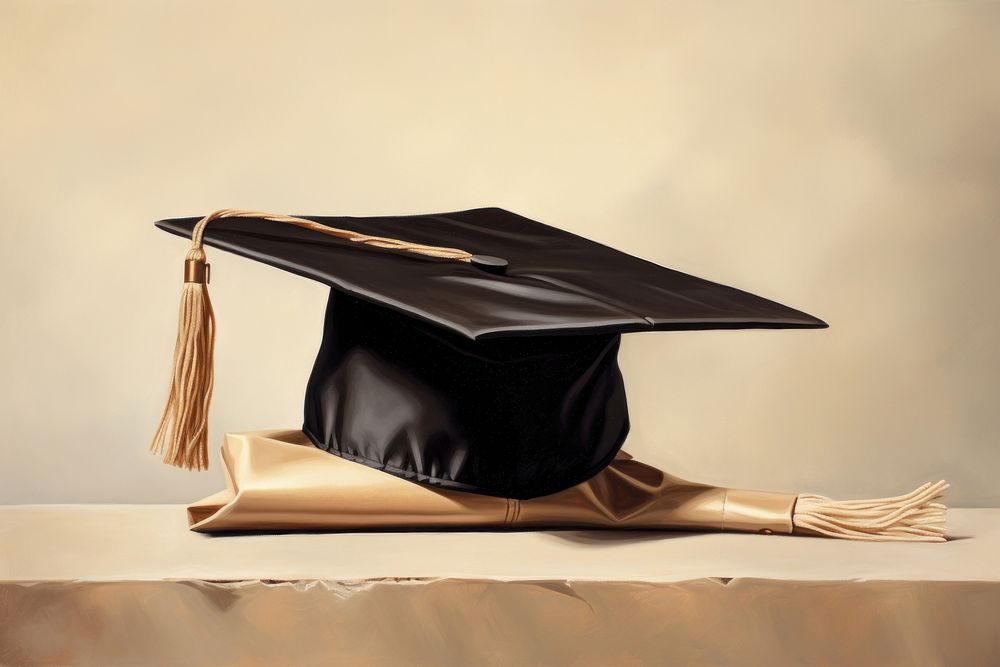 Close up on pale a graduation hat intelligence achievement certificate.