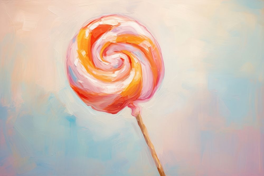 Close up on pale a candy lollipop painting food.