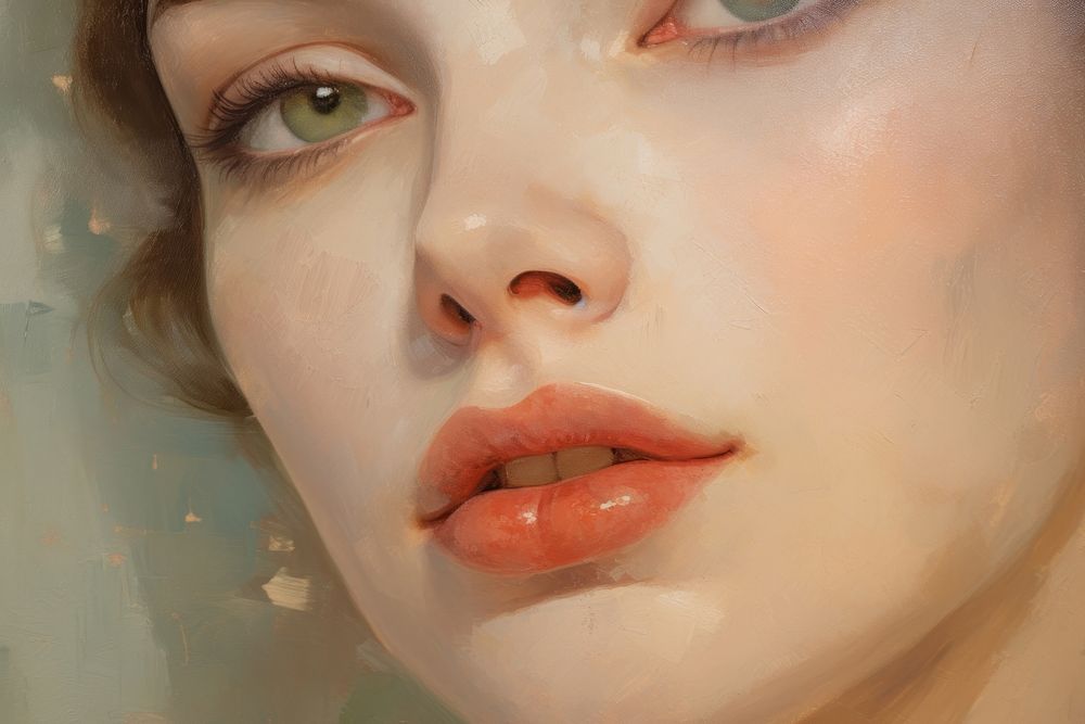 Close up on pale cosmetics painting portrait skin.