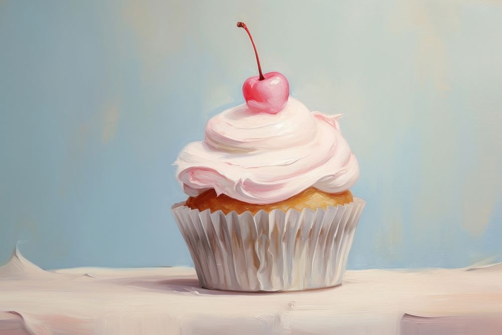 Close up on pale a cupcake painting dessert icing.