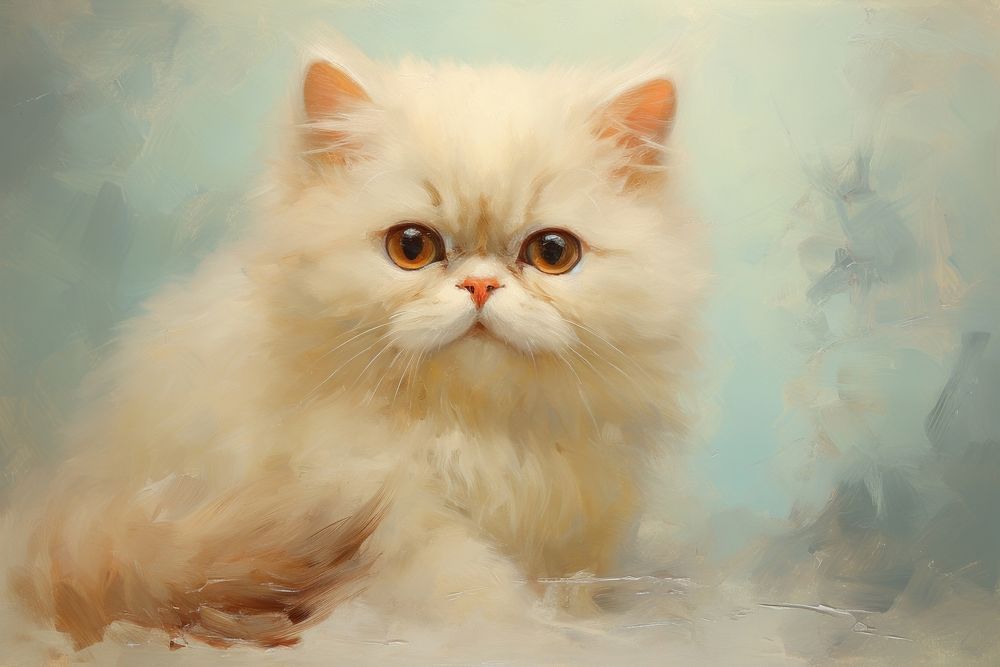 Close up on pale Exotic Shorthair cat painting animal mammal.
