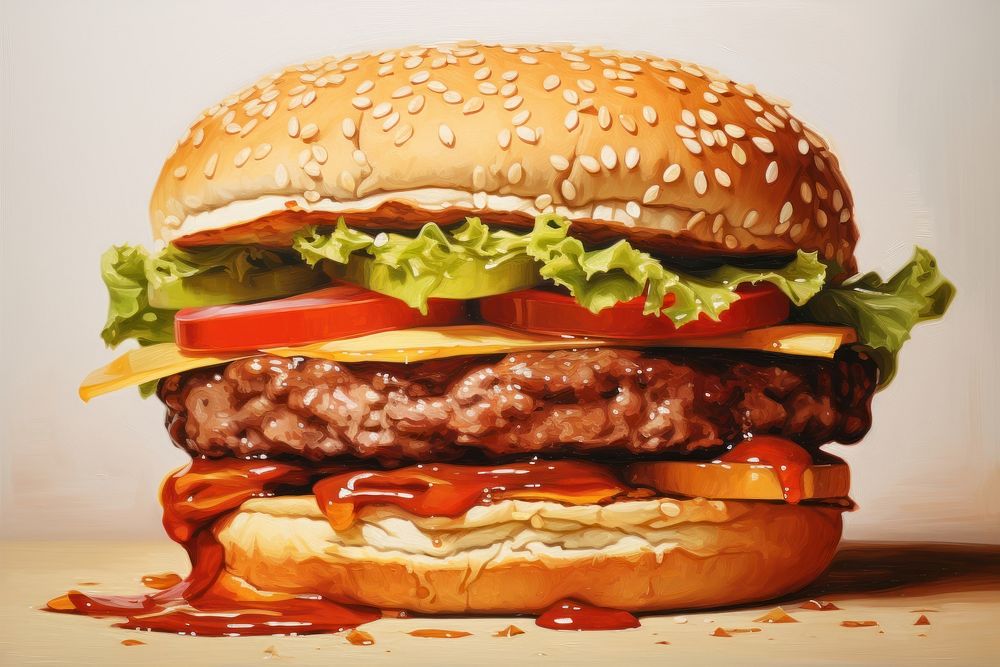 Close up on pale a hamburger ketchup food condiment.