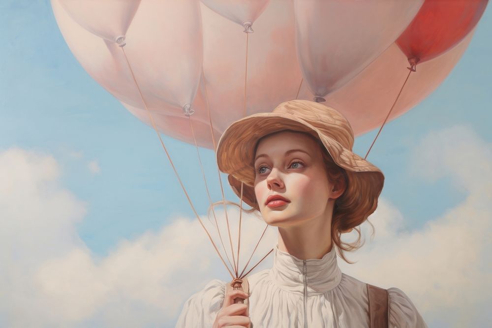 Close up on pale woman Balloon balloon painting portrait.