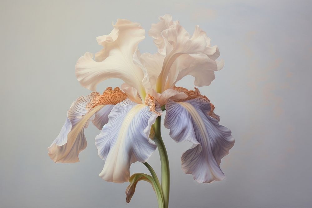 Close up on pale a iris flower petal plant inflorescence.