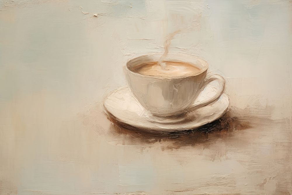 Close up on pale Coffee painting coffee saucer.