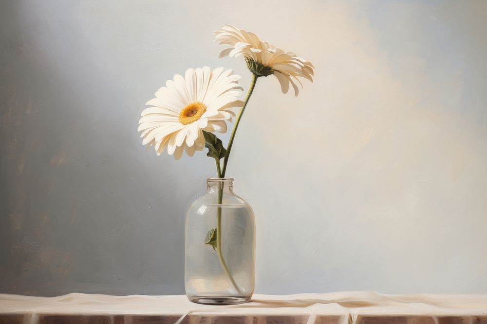 Close up on pale Gerbera in vase painting flower daisy.