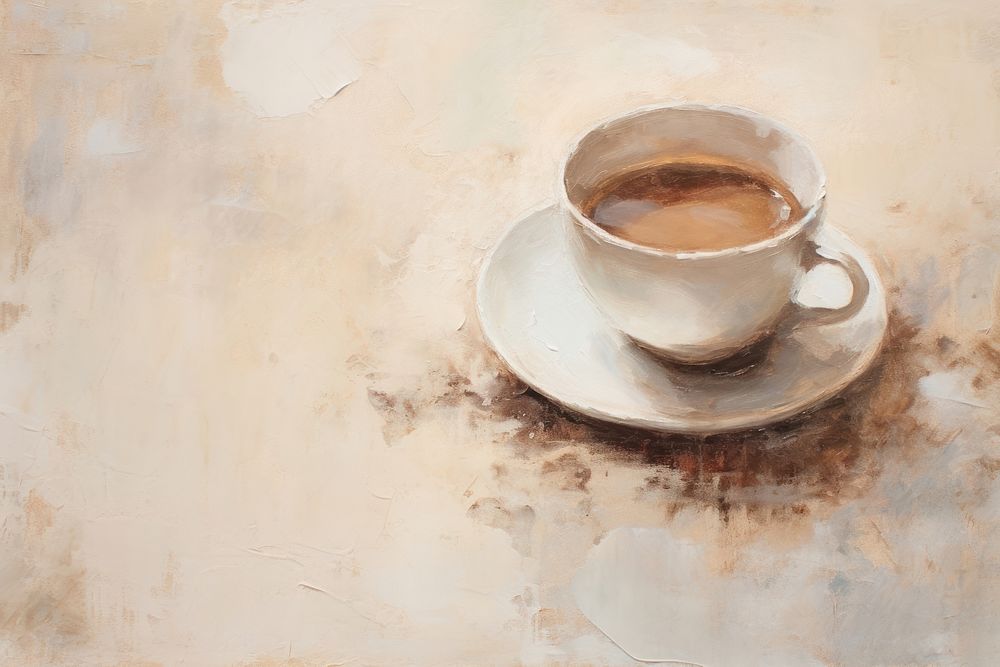 Close up on pale Coffee painting coffee saucer.