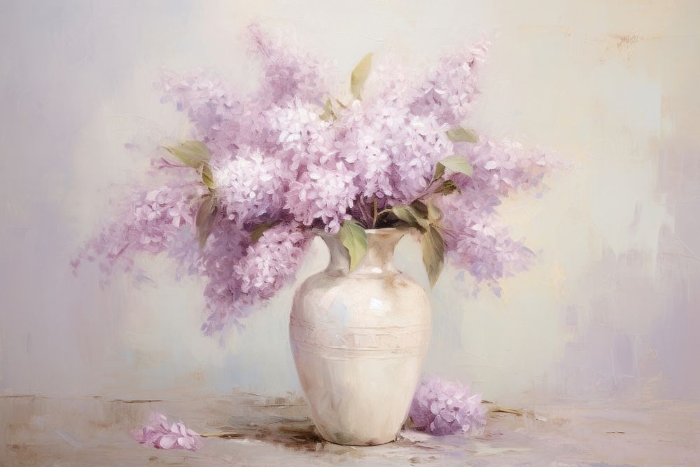 Close up on pale Lilac in vase painting lilac blossom.