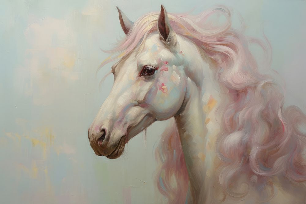 Close up on pale pastel Unicorn painting animal mammal.