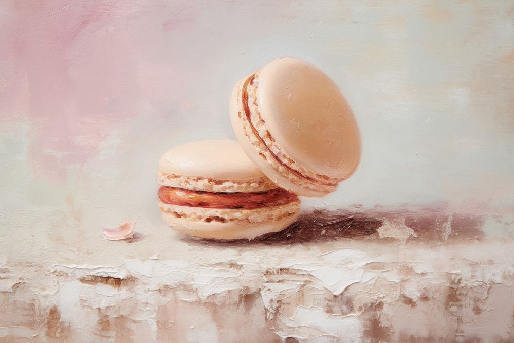 Close up on pale a Macaron painting macarons food.