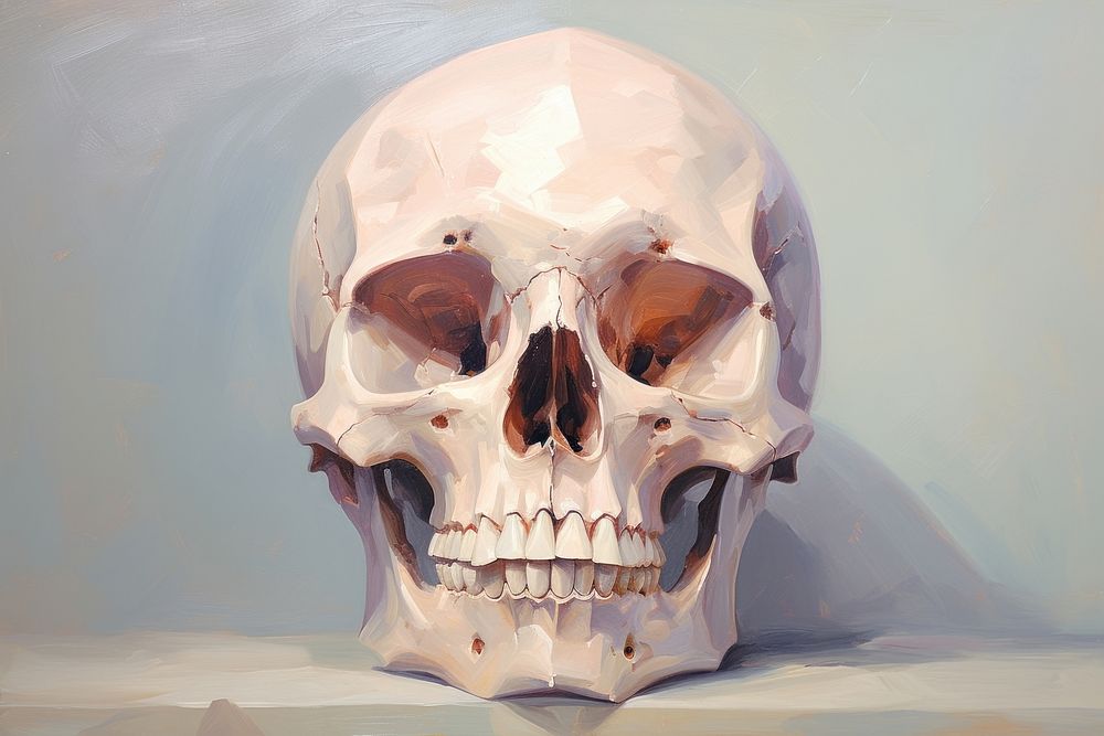Close up on pale Diamon Skull painting anatomy spooky.