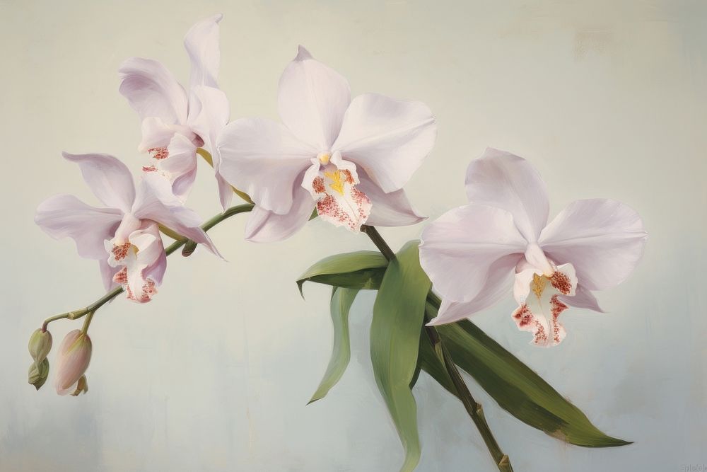 Close up on pale a orchid flower painting blossom plant.