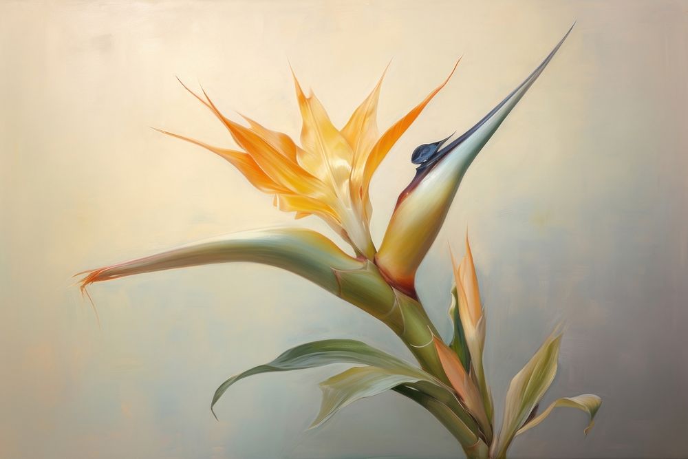 Close up on pale a bird of paradise painting flower plant.