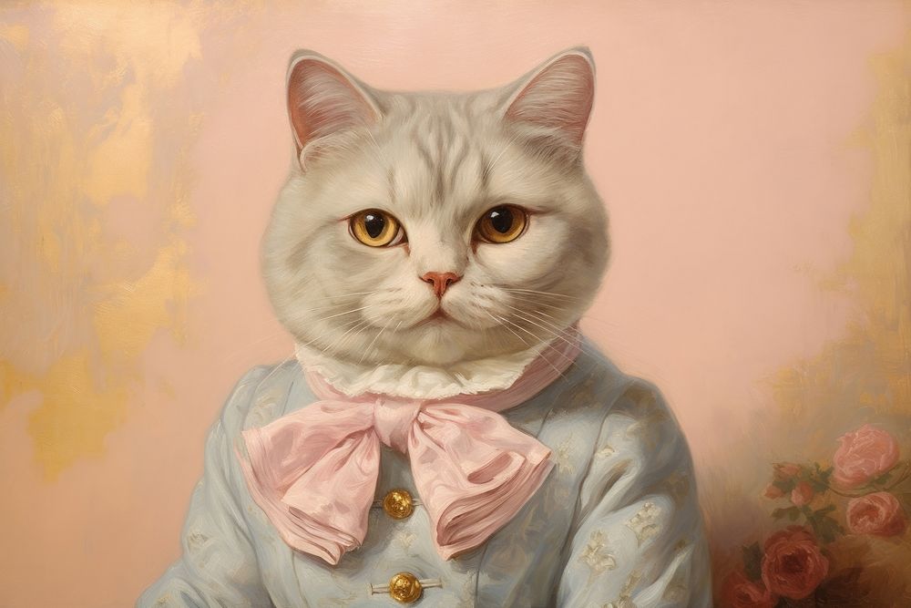 Close up on pale British Shorthair cat painting portrait animal.