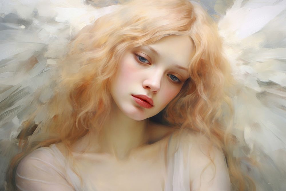 Close up on pale woman Angel angel portrait painting.