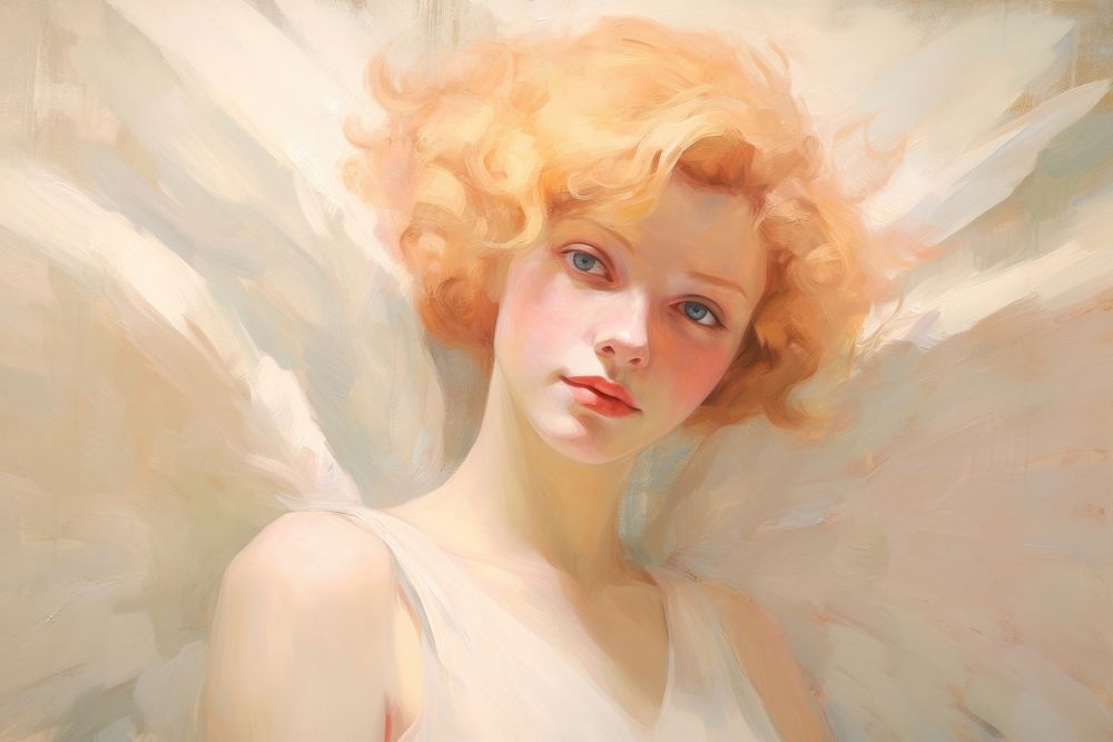 Close up on pale woman Angel painting angel portrait.