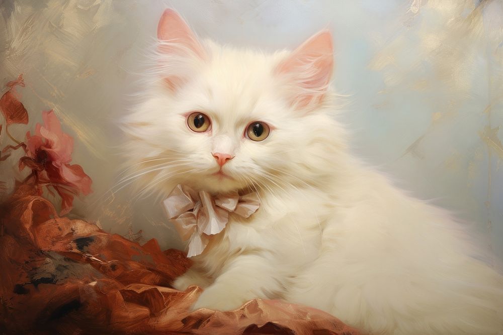 Close up on pale Munchkin cat painting animal mammal.