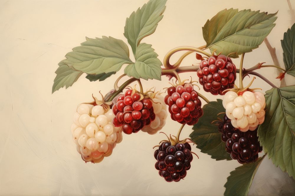 Close up on pale a berry blackberry raspberry painting.